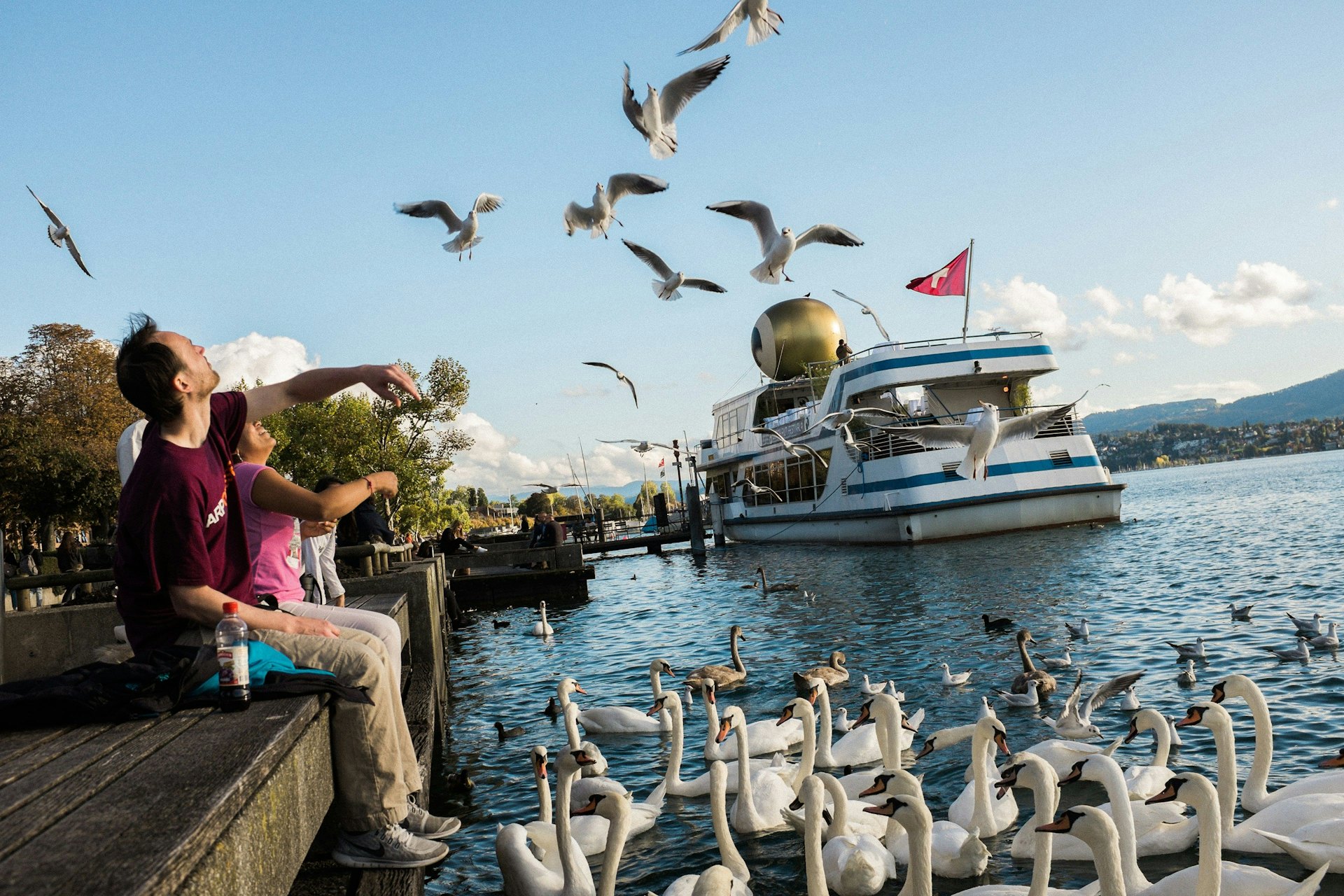 People enjoying the view at Lake Zurich